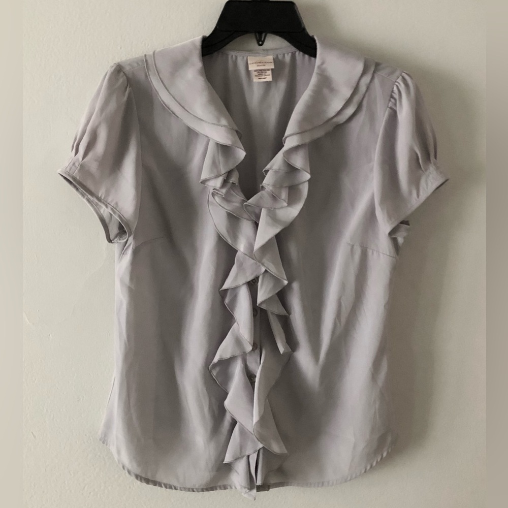Ruffled Short-Sleeve Button Front Blouse